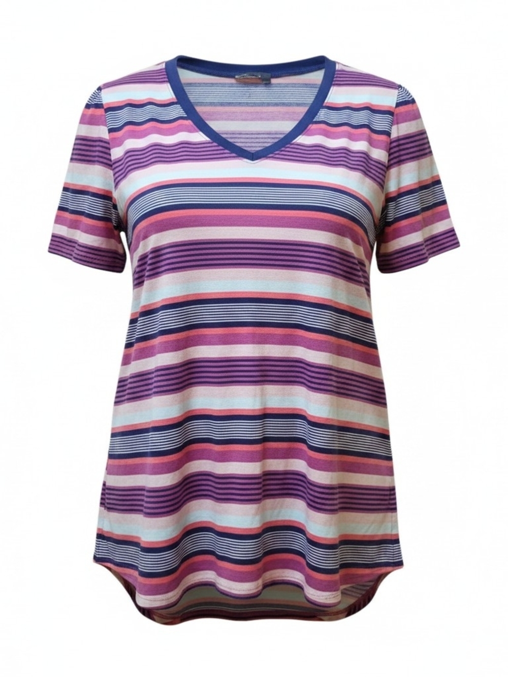 LULAROE | Christy V-Neck Tee Multi-Color Striped Short Sleeve T-Shirt | XL